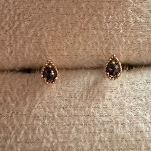 Pair of 14k Yellow Gold Internally Threaded Labret Studs with Black Diamonds
